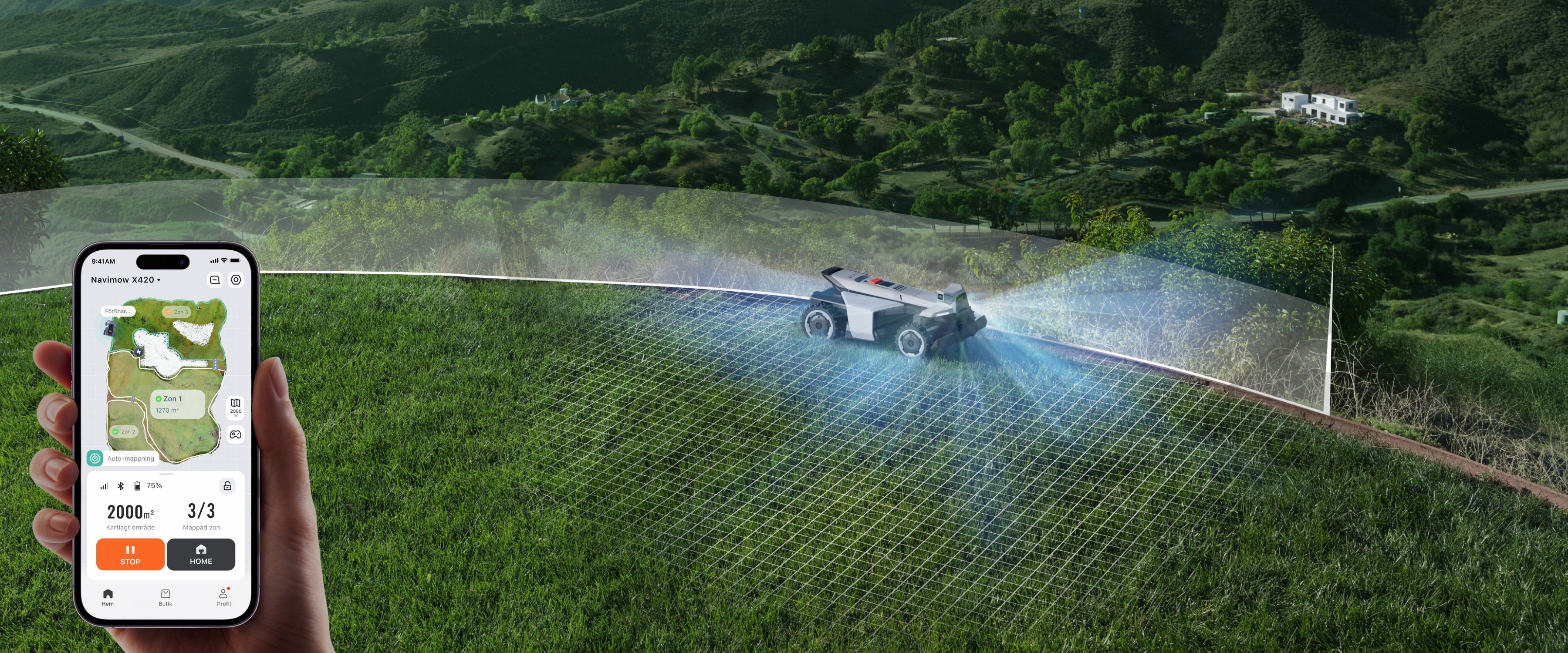 <p>Identifierar automatiskt gränser och skapar virtuella kartor utan att gå runt omkretsen.</p>