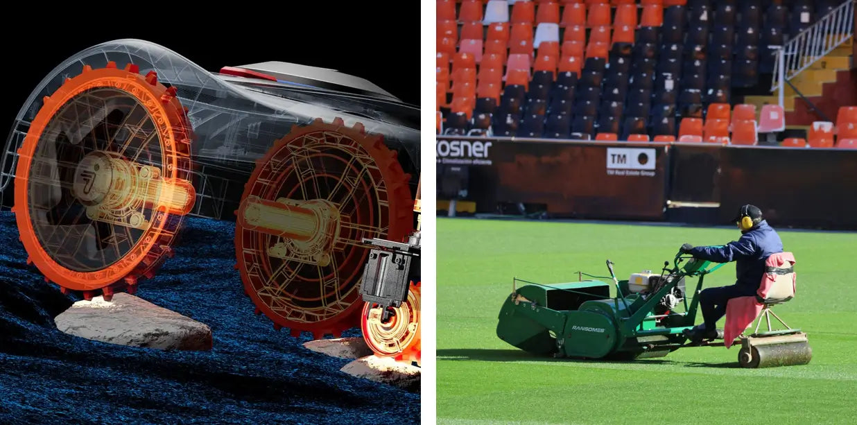 Cylinderklippare med sax-effekt jämförs med traditionell rotorklippare på fotbollsplan.