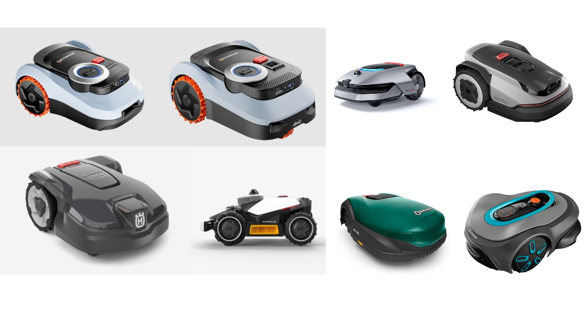 Översikt av åtta populära robotgräsklippare för 1000 kvadratmeter, inklusive Navimow, Dreame, Husqvarna och Gardena.