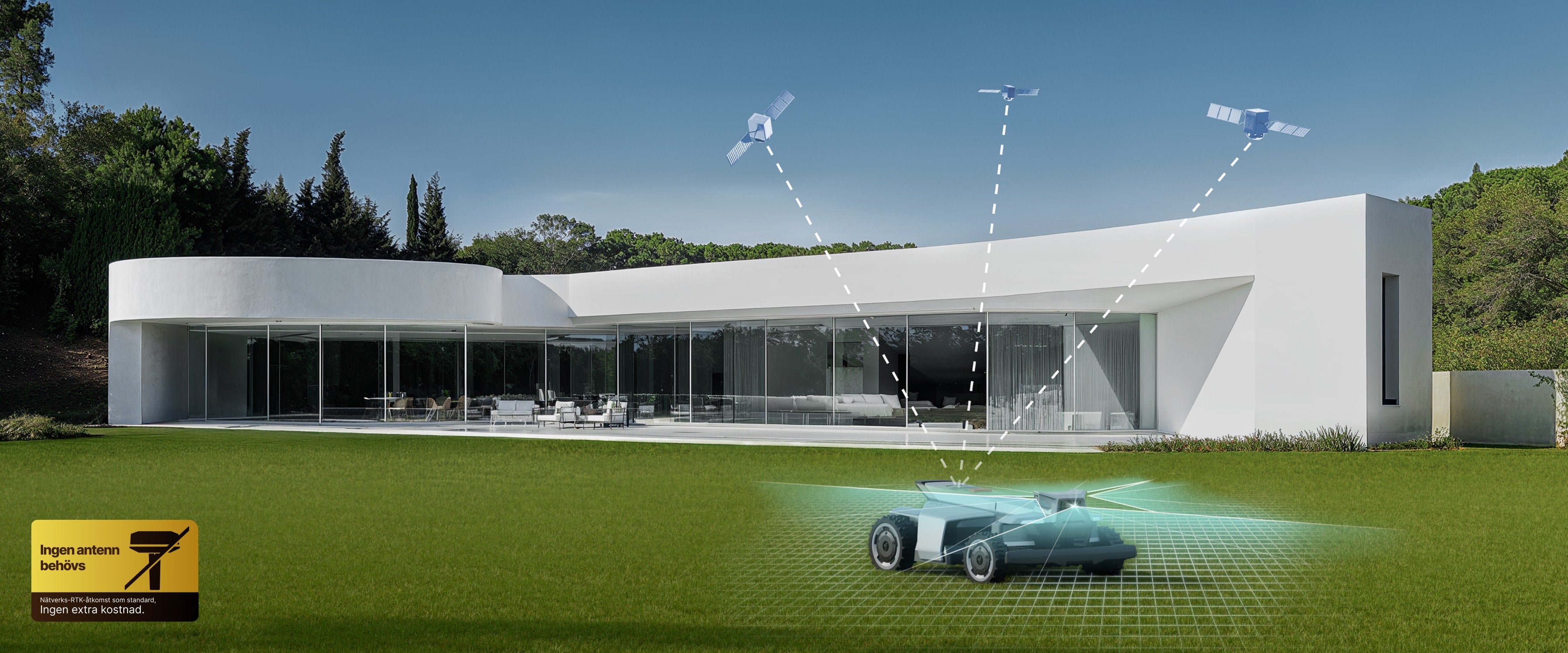 <p>Nätverks-RTK-åtkomst ingår utan extra kostnad, och den nödvändiga mobildatan tillhandahålls kostnadsfritt.⁷ Snabb installation med antennfri RTK och klippning med ett klick.⁸ Fungerar konsekvent i alla väder.</p>